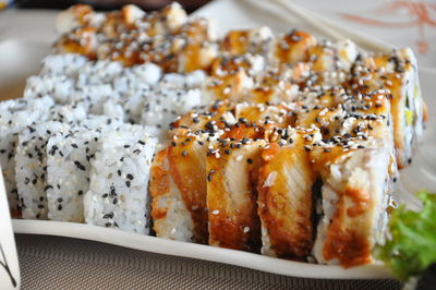 Close-up of sushi on plate