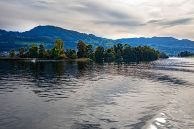 Scenic view of lake against sky