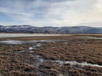 Scenic view of landscape against sky during winter