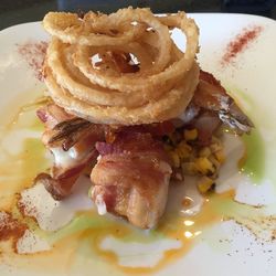 High angle view of breakfast served in plate