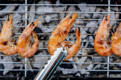 Close-up of meat on barbecue grill