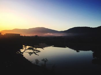 Scenic view of lake against sky during sunset