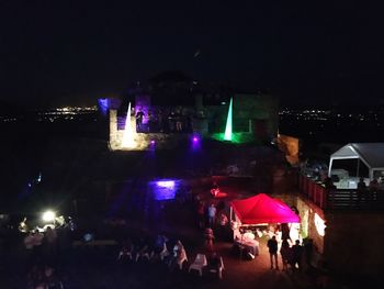 High angle view of people at night