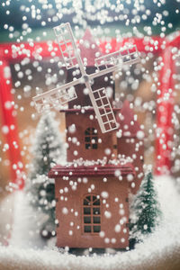 Close-up of red christmas tree in snow