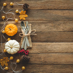 High angle view of pumpkins on table