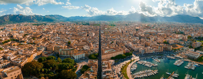 Aerial panoramic view of palermo town in sicily.