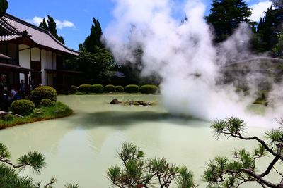 View of hot spring against trees