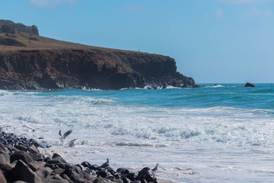 Scenic view of sea against clear sky