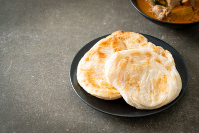 High angle view of food in plate on table