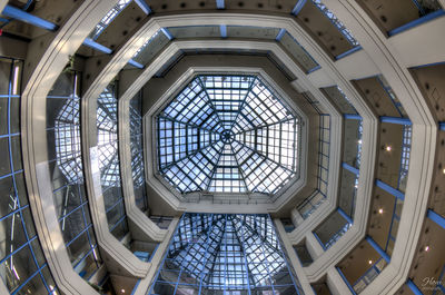 Low angle view of skylight in building