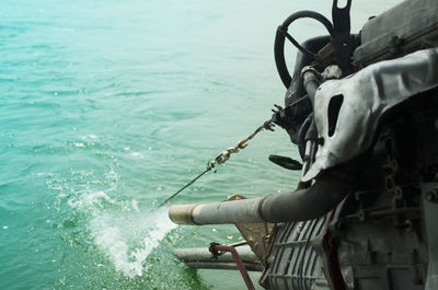 Boat engine in motion at sea