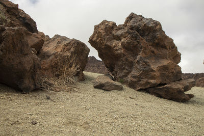 Rock formation on land against sky