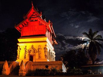 Low angle view of temple at night