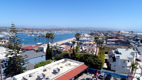 Aerial view of cityscape against clear sky