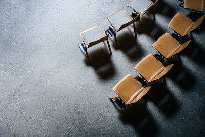 High angle view of chairs arranged on floor