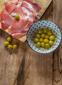 High angle view of fruits on table
