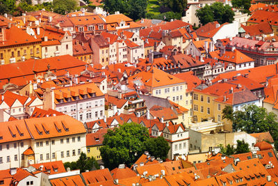 High angle view of houses in city