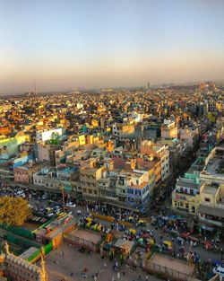 High angle view of buildings against sky in city