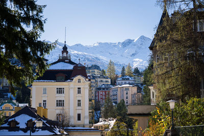 Bad gastein in the snow covered austrian alps on a beautiful autumn day