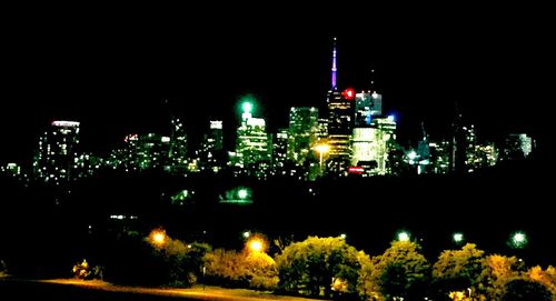 Illuminated cityscape at night