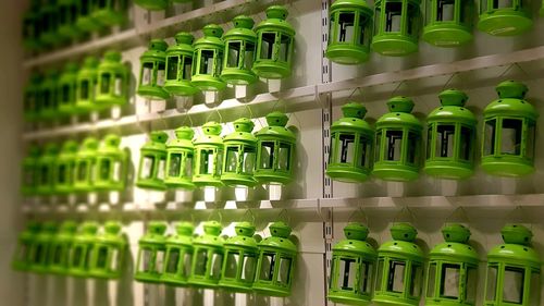 Full frame shot of bottles in rack