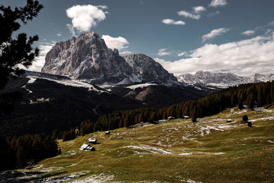 Scenic view of snowcapped mountains against sky in trentino