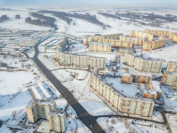 Novokuznetsk city district in winter from a bird's-eye view