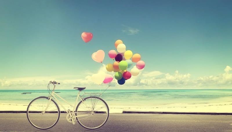 sky, sea, horizon, horizon over water, water, beach, land, nature, cloud - sky, tranquility, tranquil scene, bicycle, scenics - nature, balloon, idyllic, beauty in nature, transportation, no people, blue, outdoors