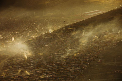 High angle view of illuminated cityscape