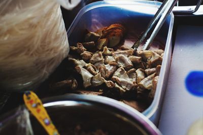 High angle view of meat for sale in market