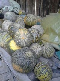 High angle view of pumpkins in market