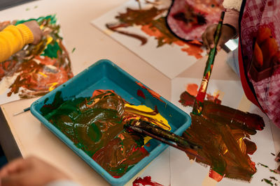 High angle view of food on table