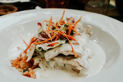 Close-up of food served in plate