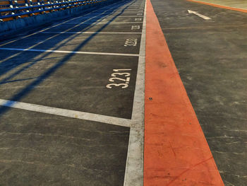 High angle view of markings and numbers in parking lot