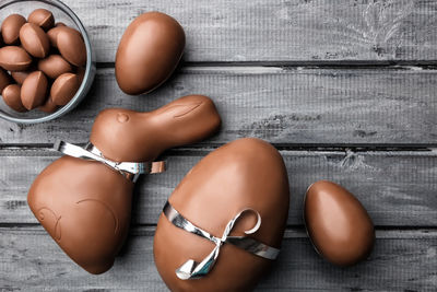 High angle view of eggs on table