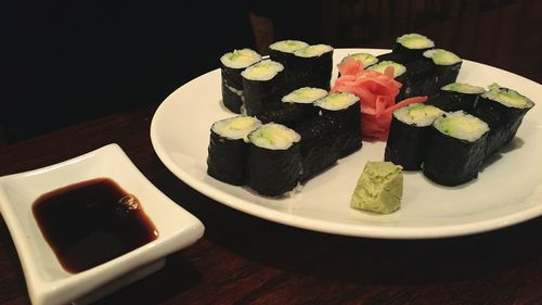 Close-up of served food in plate