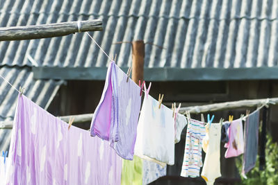 Clothes drying on wall