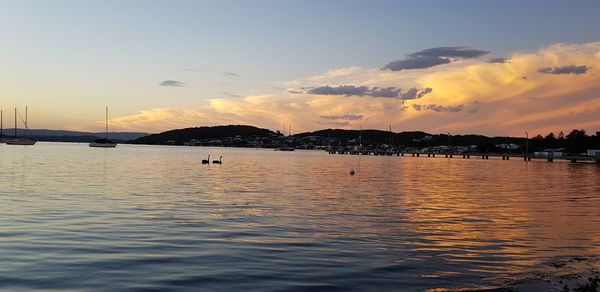 View of marina at sunset