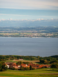 View at lake neuchatel with the bernese alps in the background