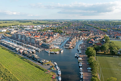 Aerial from the traditional village spakenburg in the netherlands