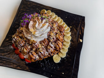 High angle view of dessert in plate