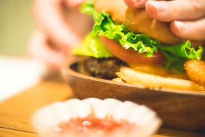 Close-up of burger in plate