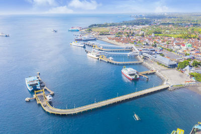 High angle view of buildings in sea