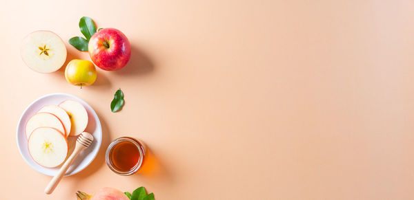 High angle view of fruits served on table