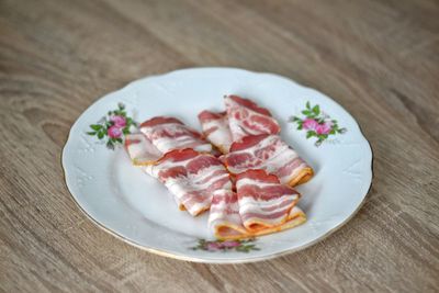 High angle view of food in plate on table