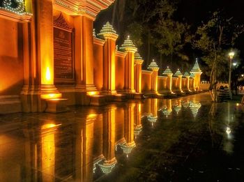 Illuminated building at night