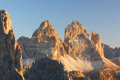 Panoramic view of rocks and mountains against clear sky