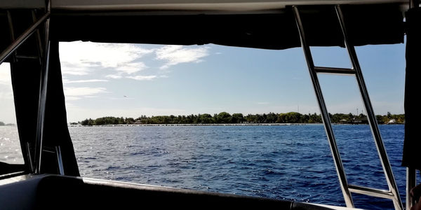 Scenic view of sea against sky seen through window