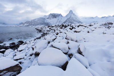 Scenic view of snowcapped mountains against sky