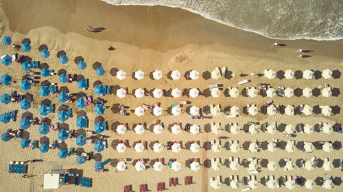 High angle view of text on beach